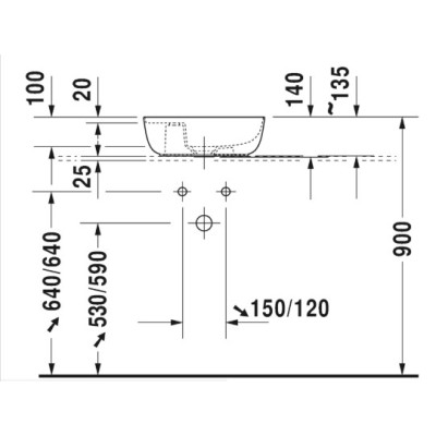 Duravit Luv Pastatomas praustuvas 420x270 su anga maišytuvui (vidus baltas, išorė balta blizgi)