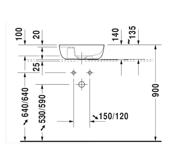 Duravit Luv Pastatomas praustuvas 420x270 su anga maišytuvui (vidus baltas, išorė balta blizgi)
