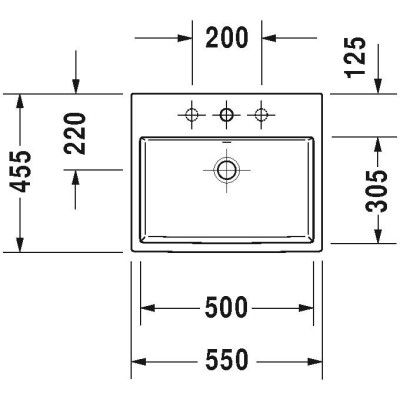 Duravit Vero Air įleidžiamas praustuvas su anga maišytuvui 550x455mm