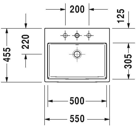 Duravit Vero Air įleidžiamas praustuvas su anga maišytuvui 550x455mm