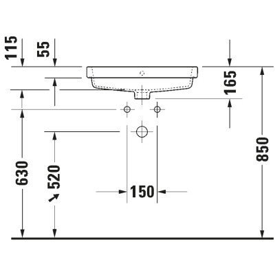 Duravit Vero Air įleidžiamas praustuvas su anga maišytuvui 550x455mm