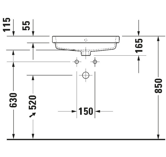 Duravit Vero Air įleidžiamas praustuvas su anga maišytuvui 550x455mm