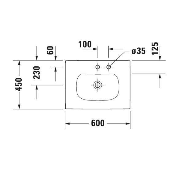 Duravit Viu įleidžiamas praustuvas 600x450