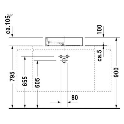 Duravit Starck 1 pastatomas praustuvas su anga maišytuvui 470mm