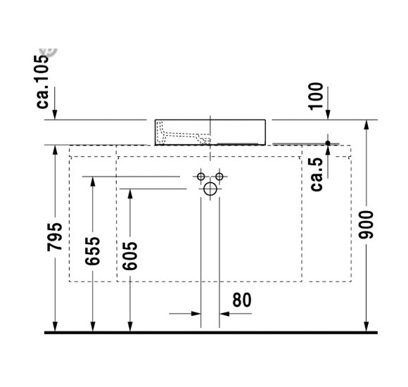 Duravit Starck 1 pastatomas praustuvas su anga maišytuvui 470mm