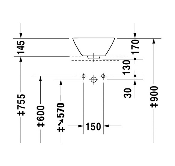 Duravit Starck 1 pastatomas praustuvas 330mm