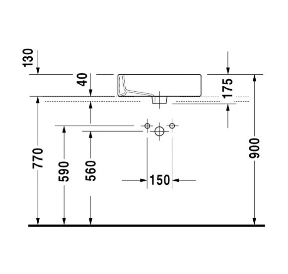 Duravit Vero pastatomas praustuvas su anga maišytuvui 500x470