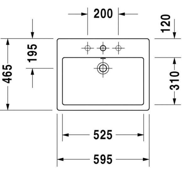 Duravit Vero pastatomas praustuvas su anga maišytuvui, 595x465