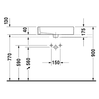 Duravit Vero pastatomas praustuvas su anga maišytuvui, 595x465