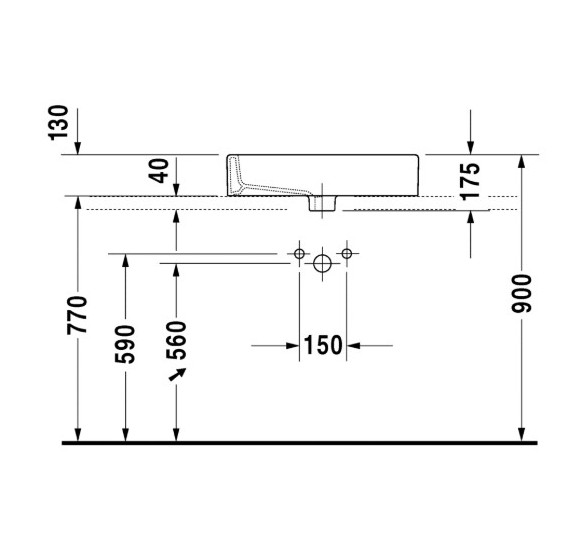 Duravit Vero pastatomas praustuvas su anga maišytuvui, 595x465