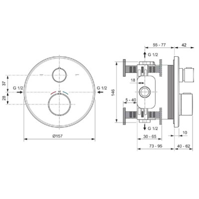 Ideal Standard Ceratherm T100 potinkinis termostatinis maišytuvas dušui/voniai, 2 krypčių (pasirenkama spalva)