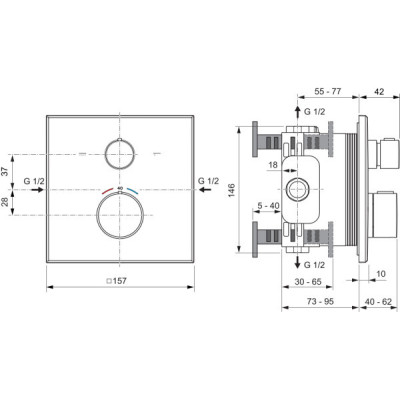 Ideal Standard Ceratherm C100 potinkinis termostatinis maišytuvas dušui/voniai, 2 krypčių (pasirenkama spalva)