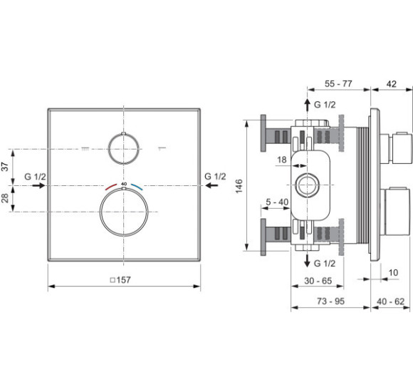 Ideal Standard Ceratherm C100 potinkinis termostatinis maišytuvas dušui/voniai, 2 krypčių (pasirenkama spalva)