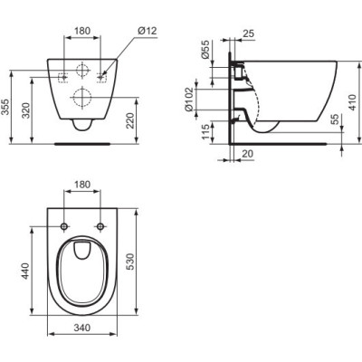 Ideal Standard i.Life O pakabinamas unitazas su plonu "Soft Close" dangčiu (HydroTwist)