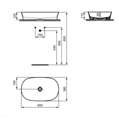 Ideal Standard Ipalyss ovalus praustuvas, montuojamas ant stalviršio 600 x 380 x 120 mm