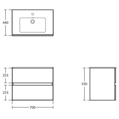 Komplektas: Ideal Standard Eurovit pakabinama vonios spintelė su praustuvu 70 cm, 2 stalčiai, "Soft Close" uždarymas