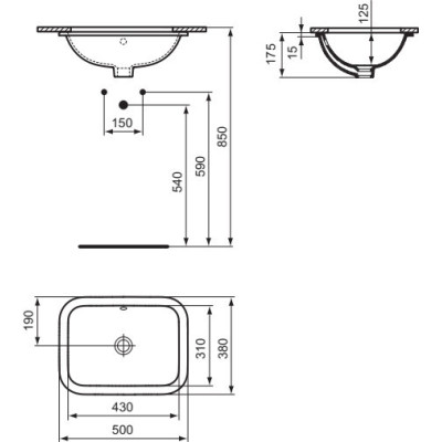 Ideal Standard CONNECT montuojamas po stalviršiu praustuvas 500 x 380 x 175 mm