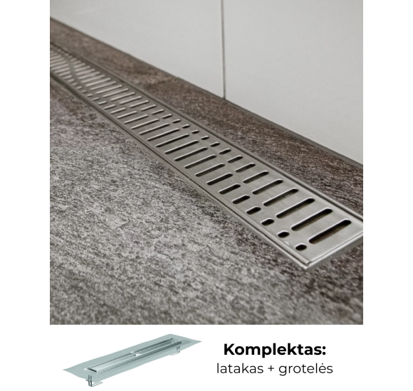 IŠPARDAVIMAS. ACO ShowerDrain M+ dušo latakas su nerūdijančio plieno grotelėmis Wave, 800 mm