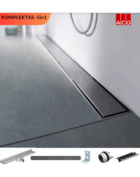 ACO Showerdrain C+ dušo latako komplektas 5in1 (įklijuojamai plytelei, montuojamas prie sienos), 985 mm