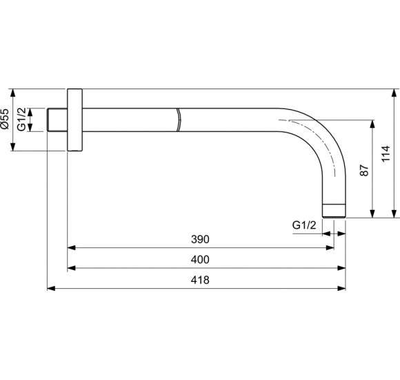Ideal Standard 400 mm alkūnė iš sienos dušui, matinė juoda, B9445XG