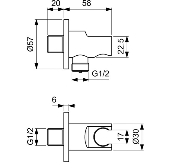 Ideal Standard dušo žarnos pajungimo alkūnė su laikikliu, chromo sp., BC807AA