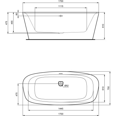 Ideal Standard Dea Duo laisvai pastatoma akrilinė vonia 170x75 cm, E306601