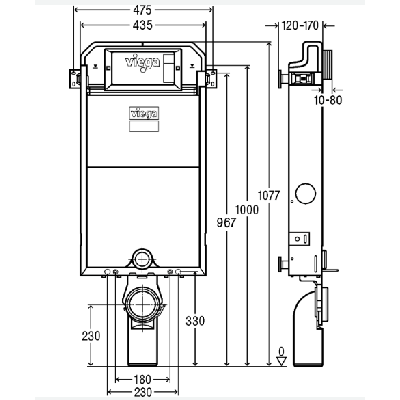 Viega Potinkinis WC bakelis,3-6 l. pakabinamai WC keramikai 1077 x 435 x 120