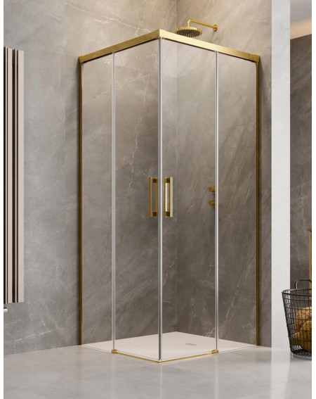 Radaway Idea KDD kampinė dušo kabina 90x90cm, aukso spalvos profiliai, skaidrus stiklas