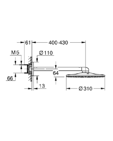 IŠPARDAVIMAS. Grohe Rainshower SmartActive 310 Stacionari dušo galva su sieniniu laikikliu (Brushed Hard Graphite spalva)