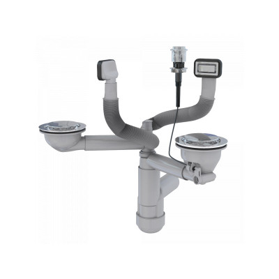 ALVEUS 114-PP-2X dvigubas sifonas ir Push Pop-Up dugno vožtuvas, 2 dubenų plautuvei