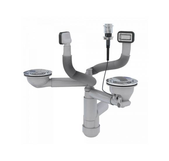 ALVEUS 114-PP-2X dvigubas sifonas ir Push Pop-Up dugno vožtuvas, 2 dubenų plautuvei