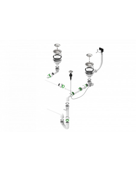 ALVEUS vietą taupantis sifonas su Pop-up dugno vožtuvu (dviejų dubenų plautuvei)