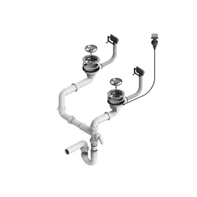 ALVEUS vietą taupantis sifonas su Pop-up dugno vožtuvu, skirtas dviejų dubenų plautuvei