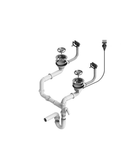 ALVEUS vietą taupantis sifonas su Pop-up dugno vožtuvu, skirtas dviejų dubenų plautuvei