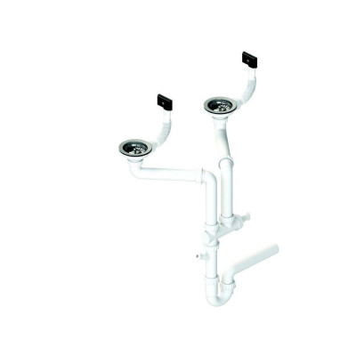 ALVEUS dvigubos plautuvės sifonas su užkemšamu ventiliu, 2xSL 114-PP-114