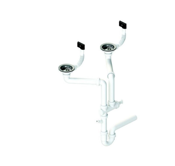 ALVEUS dvigubos plautuvės sifonas su užkemšamu ventiliu, 2xSL 114-PP-114