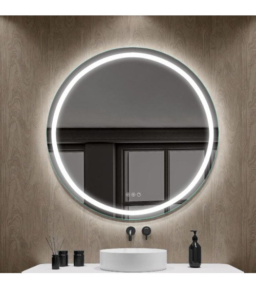 FOCCO LED apvalus veidrodis, 80 cm skersmuo, priekinis apšvietimas 3000-5700K, šildomas kilimėlis, dimeriavimas