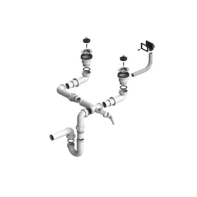 ALVEUS vietą taupantis sifonas dvigubai plautuvei su užkemšamu ventiliu, 2xSP 70-PP-70