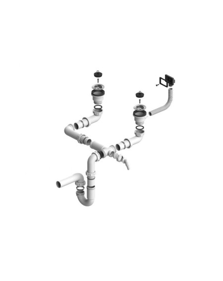 ALVEUS vietą taupantis sifonas dvigubai plautuvei su užkemšamu ventiliu, 2xSP 70-PP-70