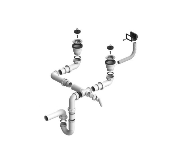 ALVEUS vietą taupantis sifonas dvigubai plautuvei su užkemšamu ventiliu, 2xSP 70-PP-70