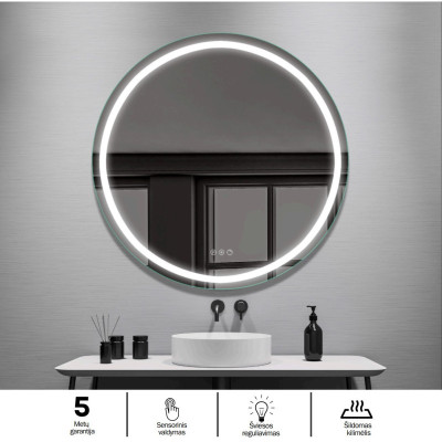 FOCCO MIA ROUND apvalus LED veidrodis, 60 cm, priekinis apšvietimas 3000-5700K, dimeriavimas, antirasojimo funkcija