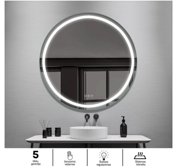 FOCCO MIA ROUND apvalus LED veidrodis, 60 cm, priekinis apšvietimas 3000-5700K, dimeriavimas, antirasojimo funkcija