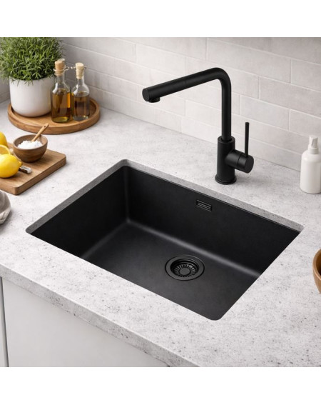 ALVEUS 3in1 komplektas: plautuvė, maišytuvas su ištraukiamu dušeliu ir sifonas