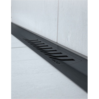 ACO ShowerDrain S+Stripe nerūdijančiojo plieno juodas latako korpusas su grotelėmis, be trapo.