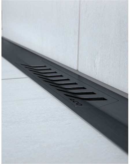 ACO ShowerDrain S+Stripe nerūdijančiojo plieno juodas latako korpusas su grotelėmis, be trapo.
