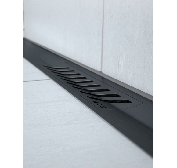 ACO ShowerDrain S+Stripe nerūdijančiojo plieno juodas latako korpusas su grotelėmis, be trapo.