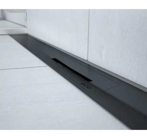 Showerdrain S+ dušo latako korpusas (pasirenkamas ilgis) su Plate juodomis grotelėmis