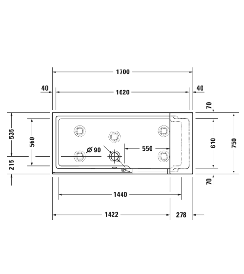 Duravit vonia su dušu DuraSolid® 170x75cm