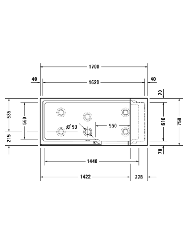 Duravit vonia su dušu DuraSolid® 170x75cm