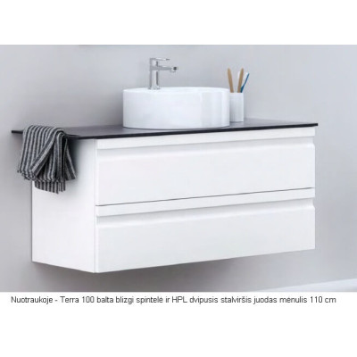 Kame plonas dvipusis HPL stalviršis su anga rankšluosčiui, juodas mėnulis (pasirenkami dydžiai)